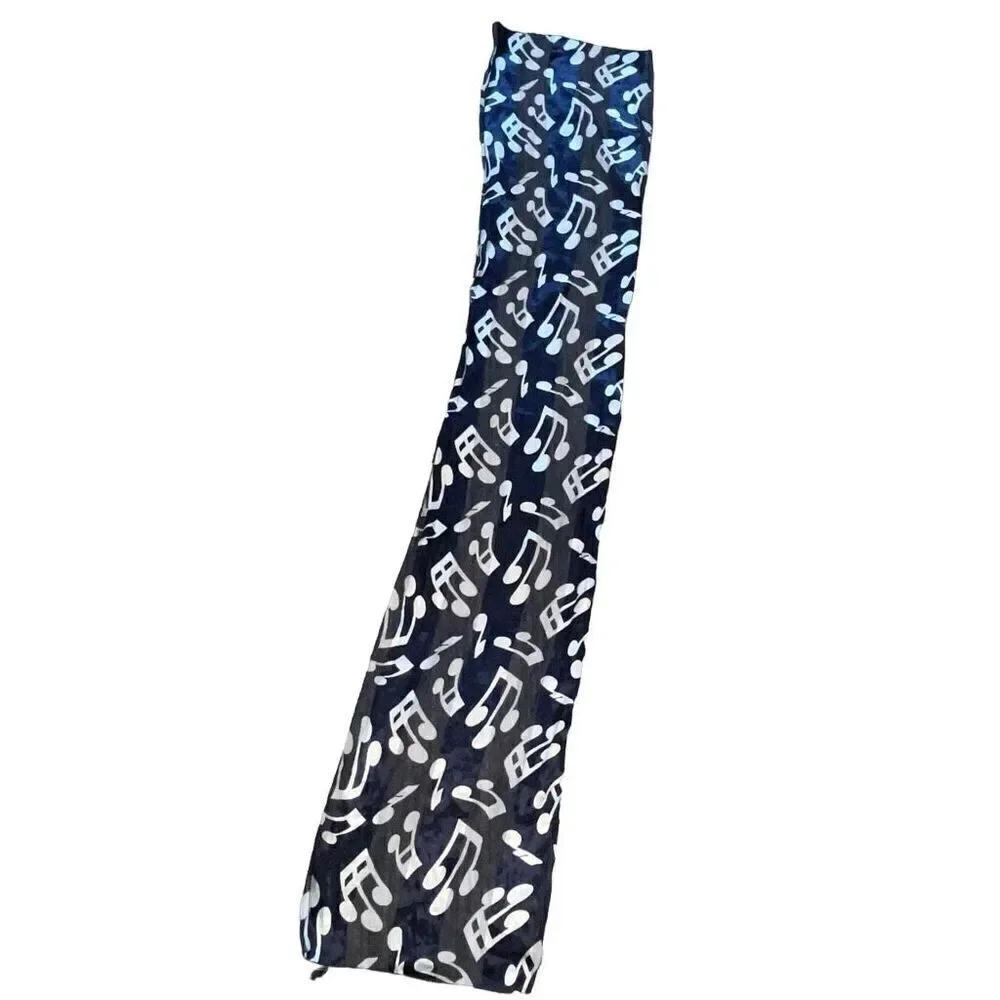 Womens Scarf One Size Blue White Music Notes Print‎ Chiffon Wrap Musical